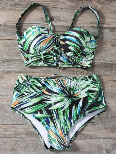 Printed Lace Up High Waist Bikini Set | ZAFUL (Global)