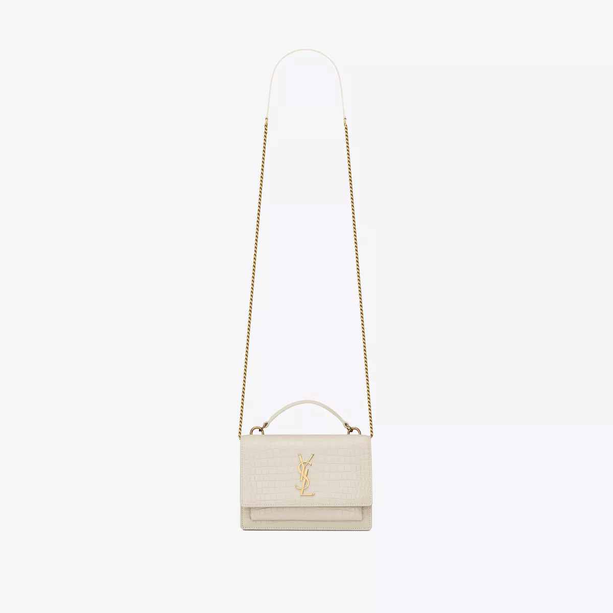 Sunset Chain Wallet In Crocodile-Embossed Shiny Leather White One Size | Saint Laurent Inc. (Global)