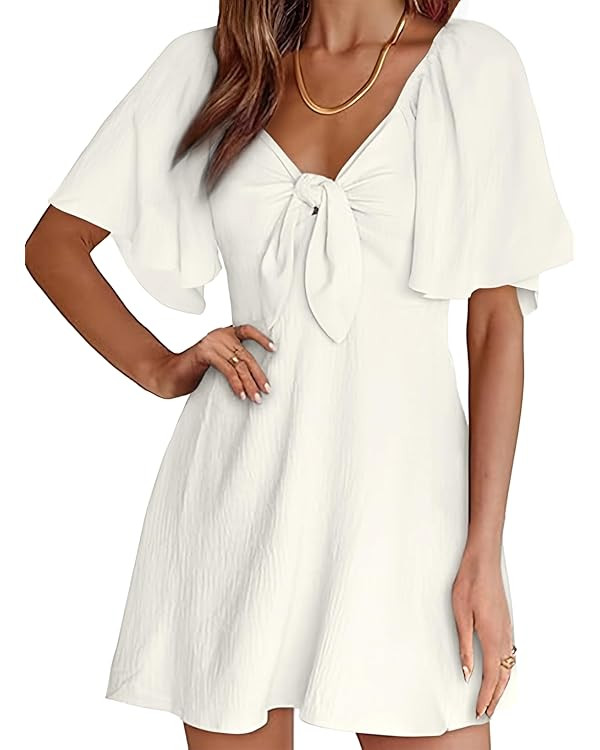 Dokotoo Womens Dresses 2025 Spring Summer Deep V Neck Elegant Bow tie Mini Dress S-XL | Amazon (US)