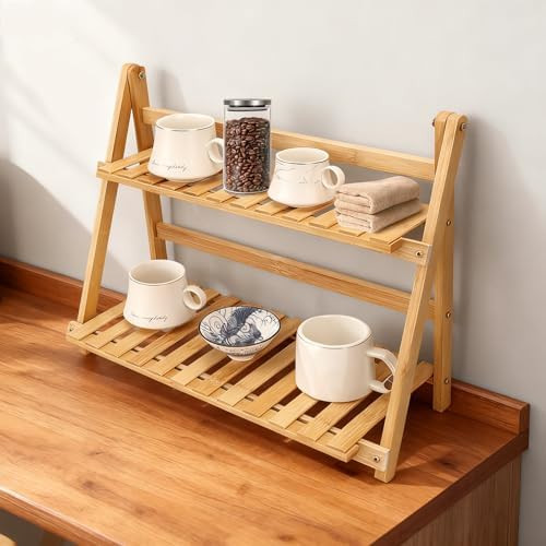 Bamboo Mug Holder Countertop, 2 Tiers Cup Shelf Organizer Coffee Station Organizer, Matcha Stand ... | Amazon (US)