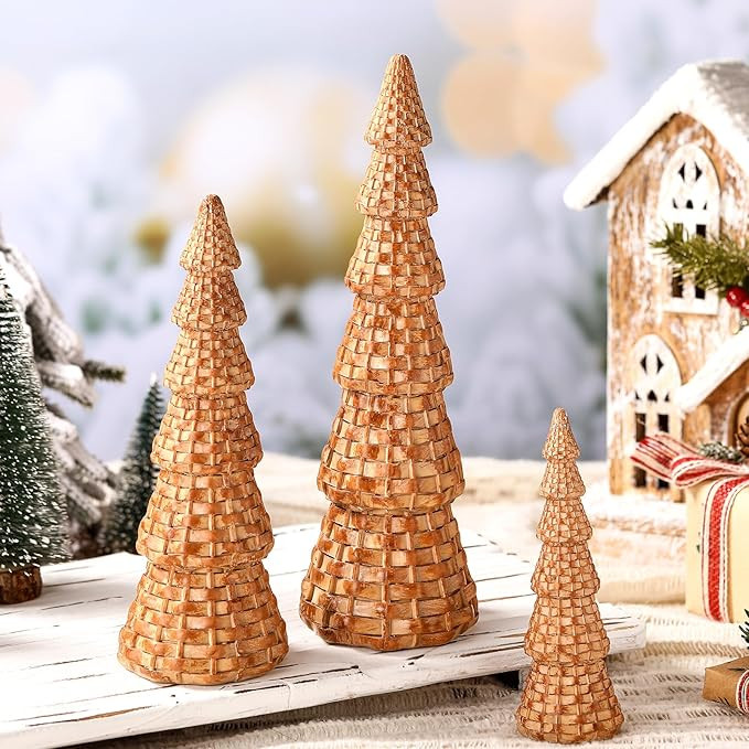 Soulchen 3 Pcs Rattan Resin Christmas Tree Cone Christmas Decor Tabletop Winter Minimalist for Ho... | Amazon (US)