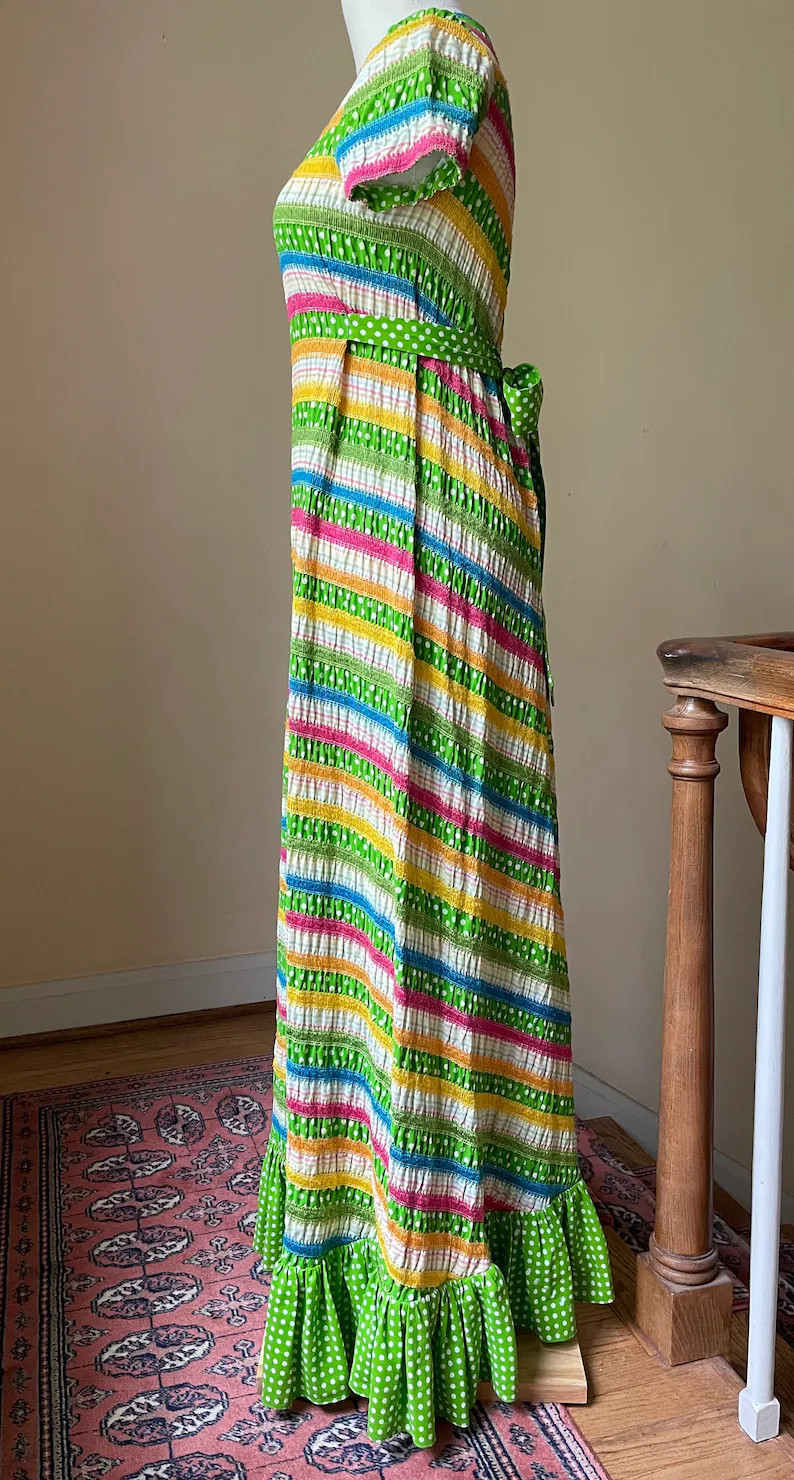 1970s Albert Nipon Polka Dot and Ruffle Hem Maxi Dress | Etsy (Global)