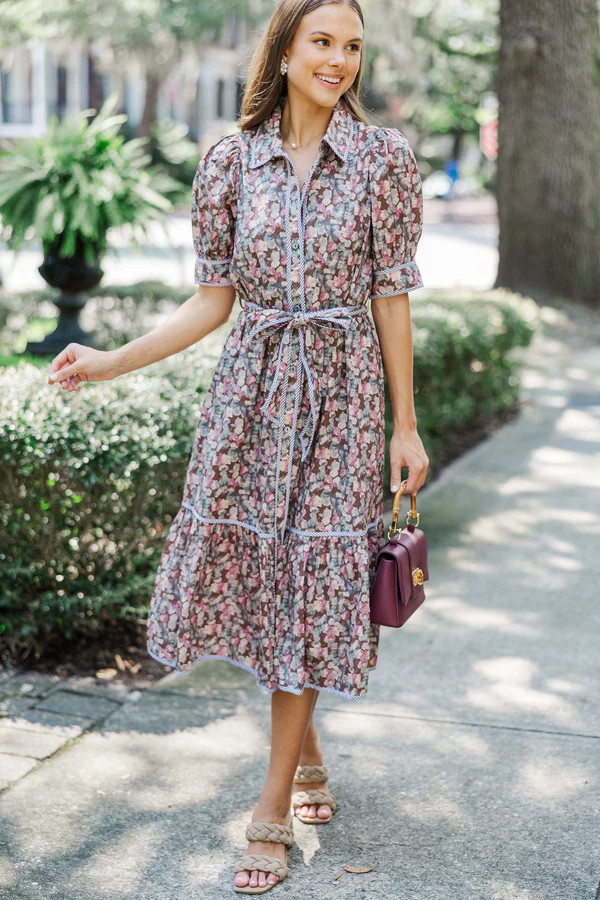 Be With Me Brown Ditsy Floral Midi Dress | The Mint Julep Boutique