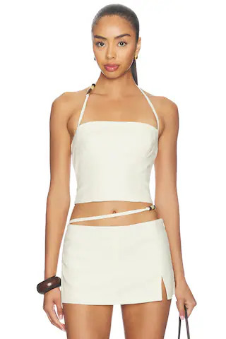 L'Academie Kora Linen Top in Beige. - size S | Revolve Clothing (Global)