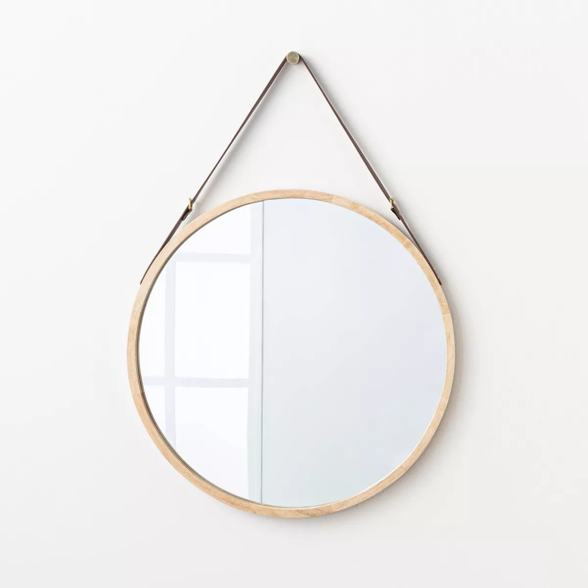 26" Wood Mirror with Pleather Strap Hanger - Threshold™ designed with Studio McGee | Target