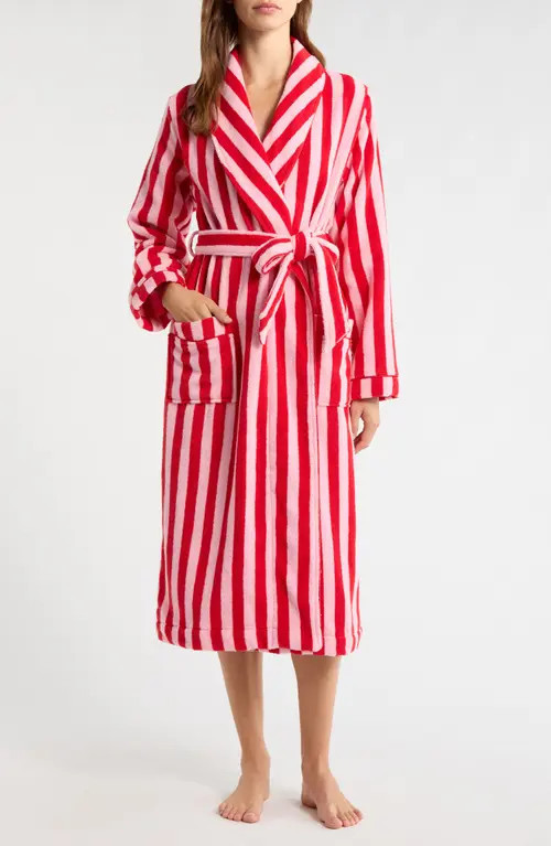 Nordstrom Stripe Hydrocotton Terry Robe in Pink- Red Goji Bri Stripe at Nordstrom, Size X-Small | Nordstrom