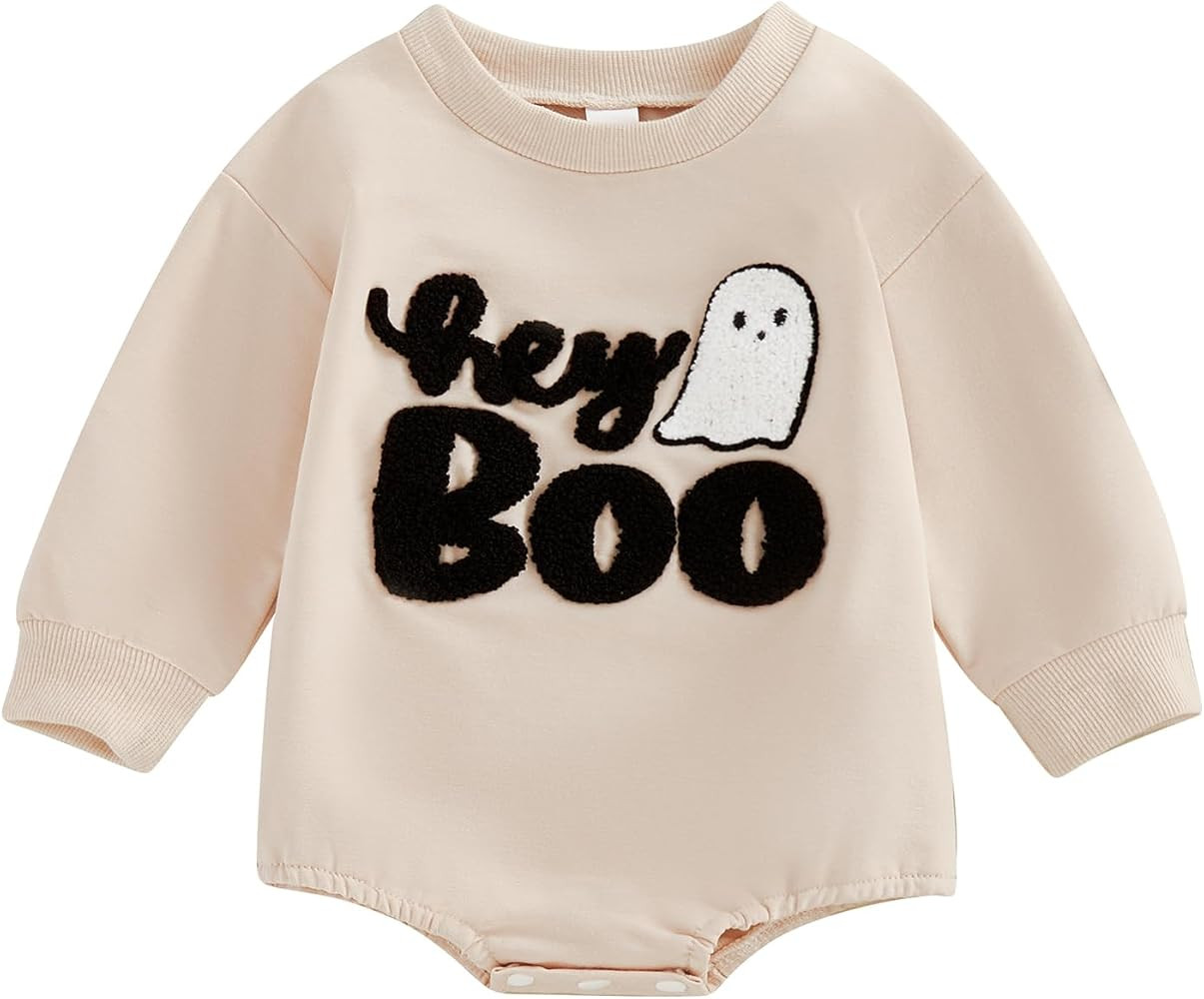 Baby Boy Halloween Clothes Newborn Hey Boo Outfit Ghost Bubble Romper Onesie Infant Fall Winter O... | Amazon (US)