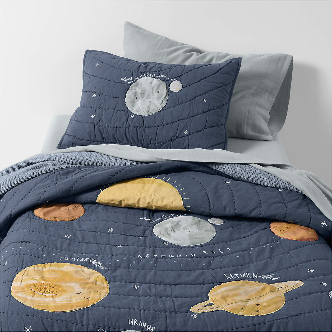 Outer Space Navy Blue Organic Cotton Kids Twin Quilt + Reviews | Crate & Kids | Crate & Barrel
