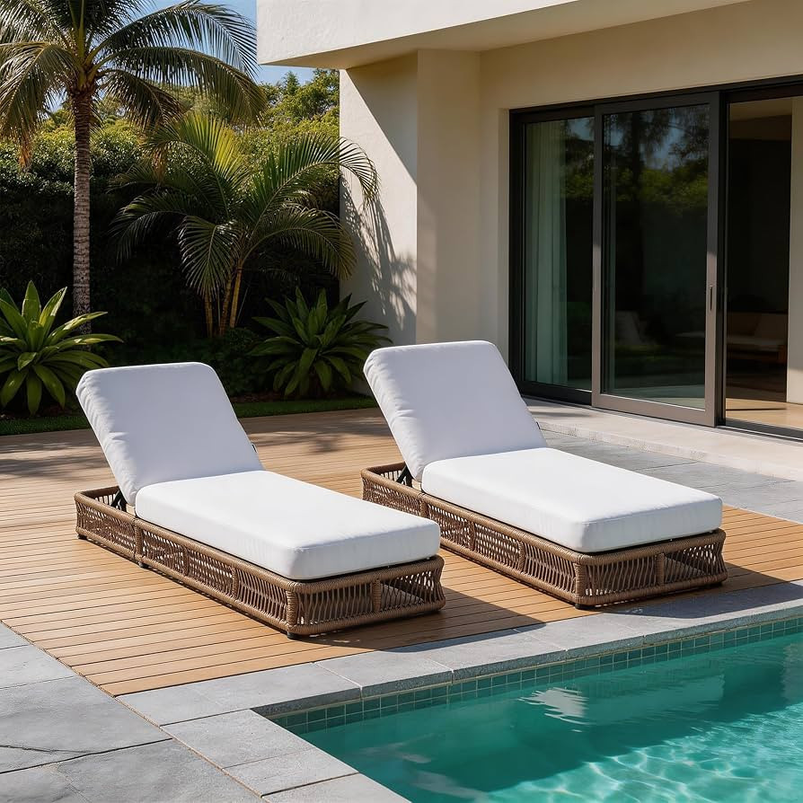 Outdoor Chaise Lounge Chairs Set of 2, 6 Adjustable Backrest Patio Lounge Chair, Woven Wicker Rop... | Amazon (US)