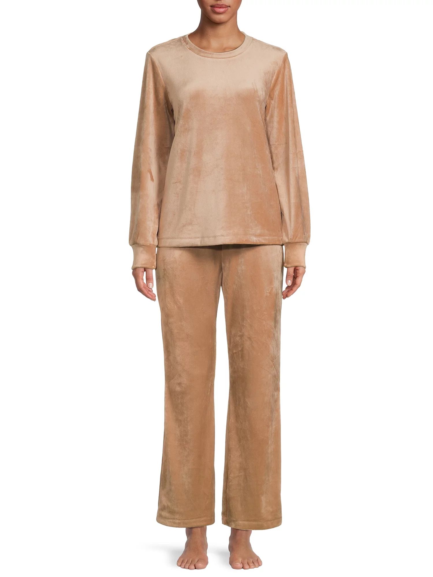 Sealy Women’s Long Sleeve Velour Top and Pants Sleepwear Set, 2-Piece - Walmart.com | Walmart (US)
