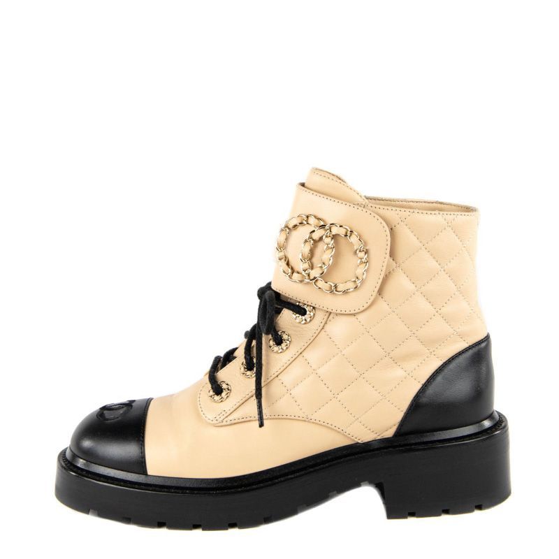 Heavy Duty Beige Chunky Platform Boots Leather Lace Up Shoes Combat Boot Chains Buckle Low Heel M... | DHGate