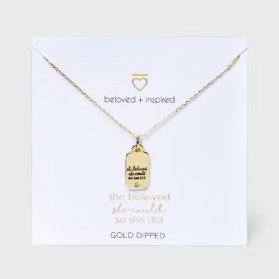 Beloved + Inspired Gold 'She Believed She Could So She Did' Tag Chain Necklace - Gold | Target