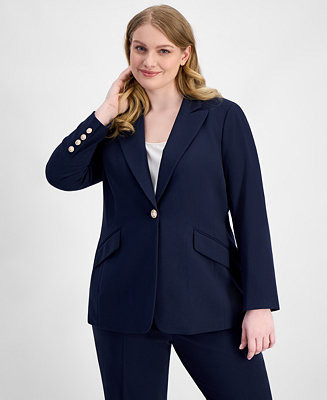 Plus Size Peak-Lapel Single-Button Blazer | Macy's