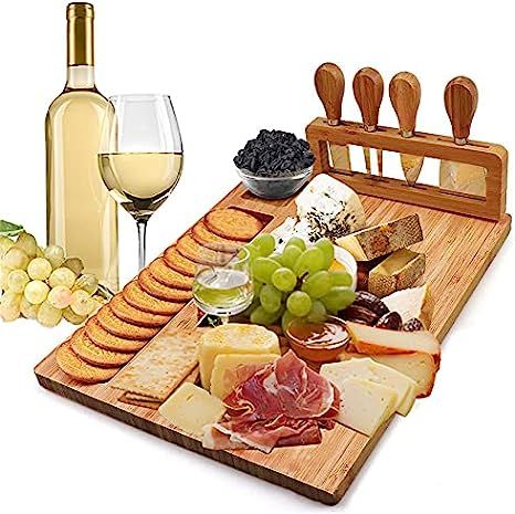 ROYAL HOUSE Unique Bamboo Cheese Board and Knife Set Serving Tray for Crackers, Meat, and Wine- W... | Amazon (US)