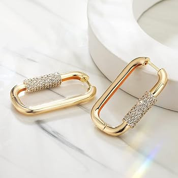 Richapex Oval Hoop Earrings for Women 18K Gold Plated Rectangle Minimalist Earrings Hypoallergenic C | Amazon (US)