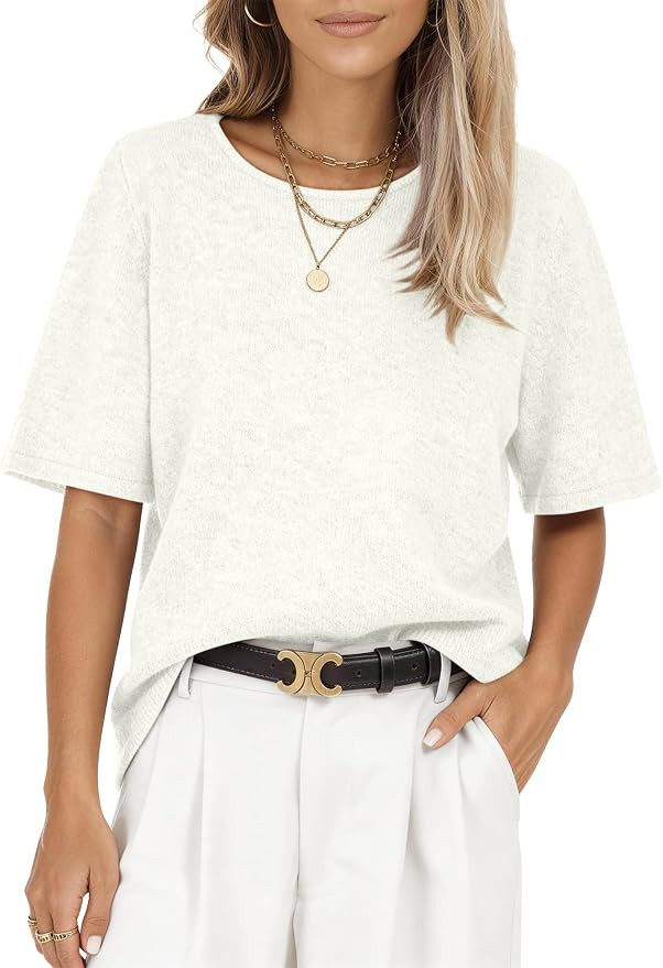 COCCKO Oversized Sweater T Shirts for Women, Summer Crew Neck Short Sleeve Pullover, Casual Loose... | Amazon (US)