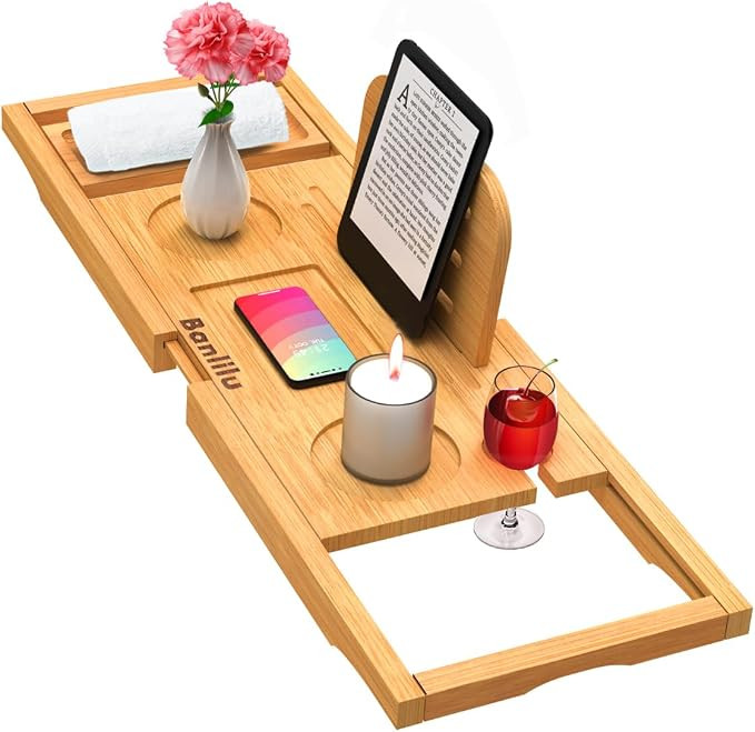 Premium Bamboo Bathtub Tray Caddy - Bath Tub Tray Table for Bathtub - Bath Caddy Tray for Bathtub... | Amazon (US)