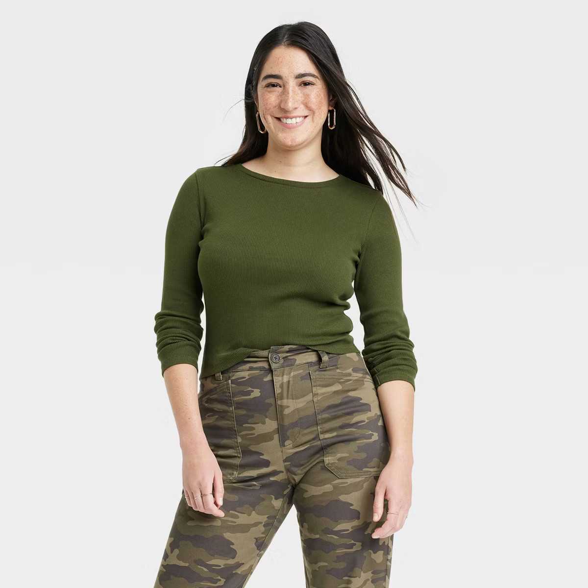 Women's Long Sleeve Shrunken Rib T-Shirt - Universal Thread™ | Target