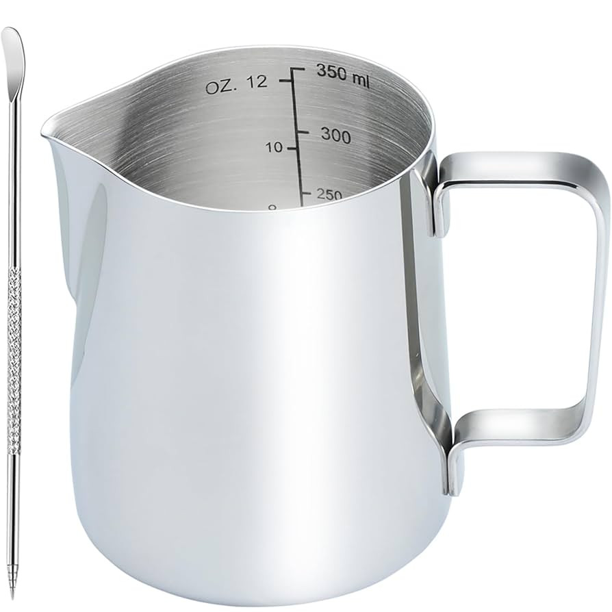 CAMKYDE Stainless Steel Milk Frothing Pitcher 12 oz, Espresso Steaming Pitcher with Decorating Pe... | Amazon (US)