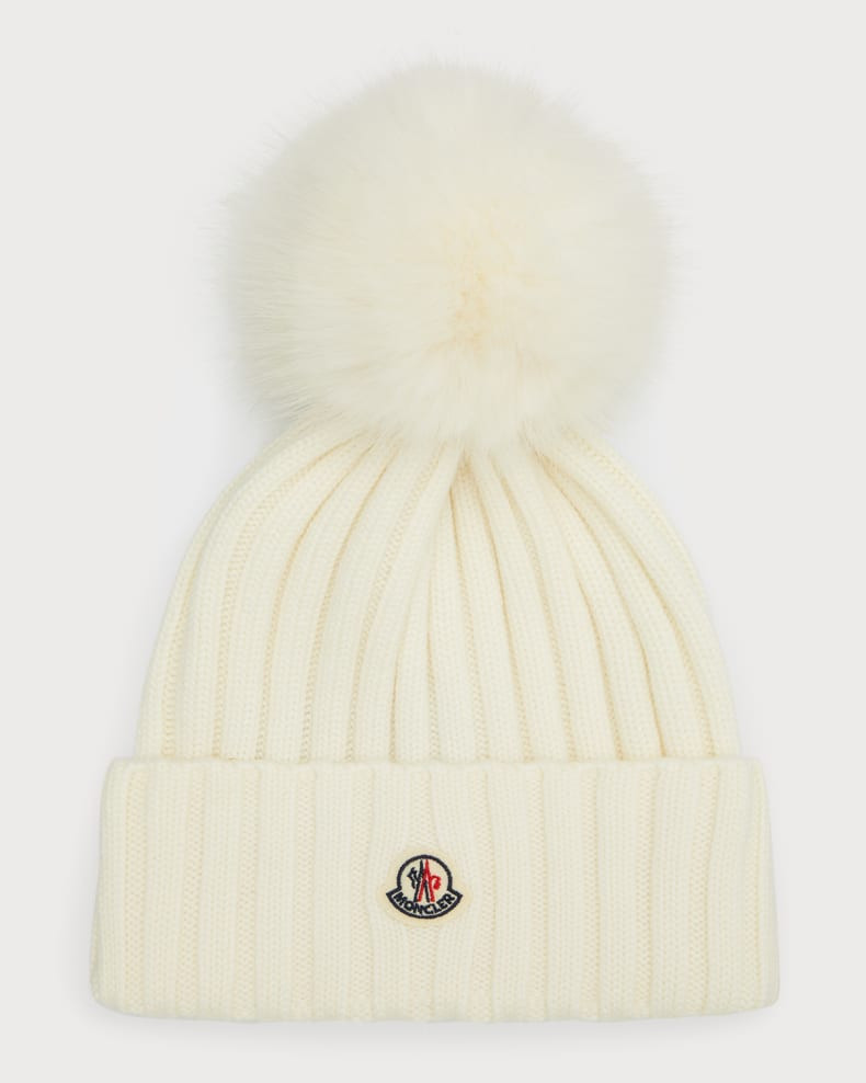 Moncler Logo Beanie w/ Faux Fur Pom | Neiman Marcus