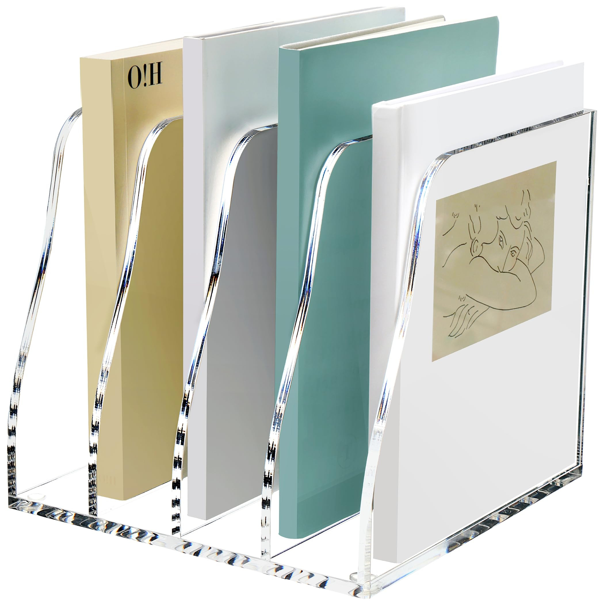 SANRUI Acrylic Desk File Organizer, 4 Vertical Compartments Clear Magazine File Holder Workspace ... | Amazon (US)