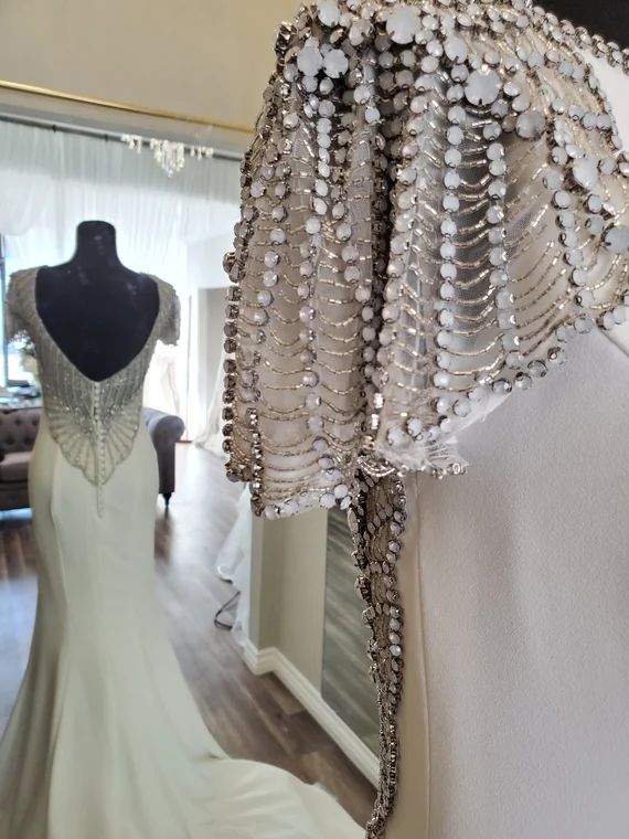 Great Gatsby Inspired Beaded Crepe Open Back Wedding Dress | Etsy (US)