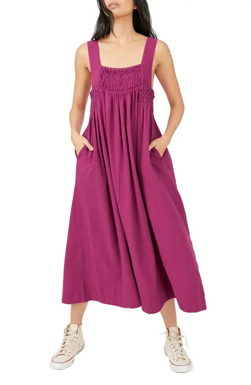 Free People Delphine Smocked Cotton Midi Dress in Raspberry Sherbert at Nordstrom, Size Medium | Nordstrom