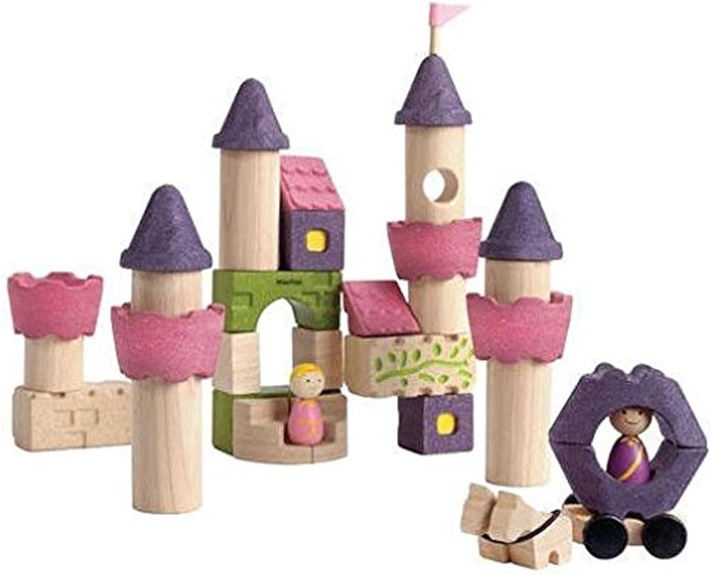 PlanToys Wooden 35 Piece Fairy Tale Building Block Set (5650) | Sustainably Made from Rubberwood ... | Amazon (US)