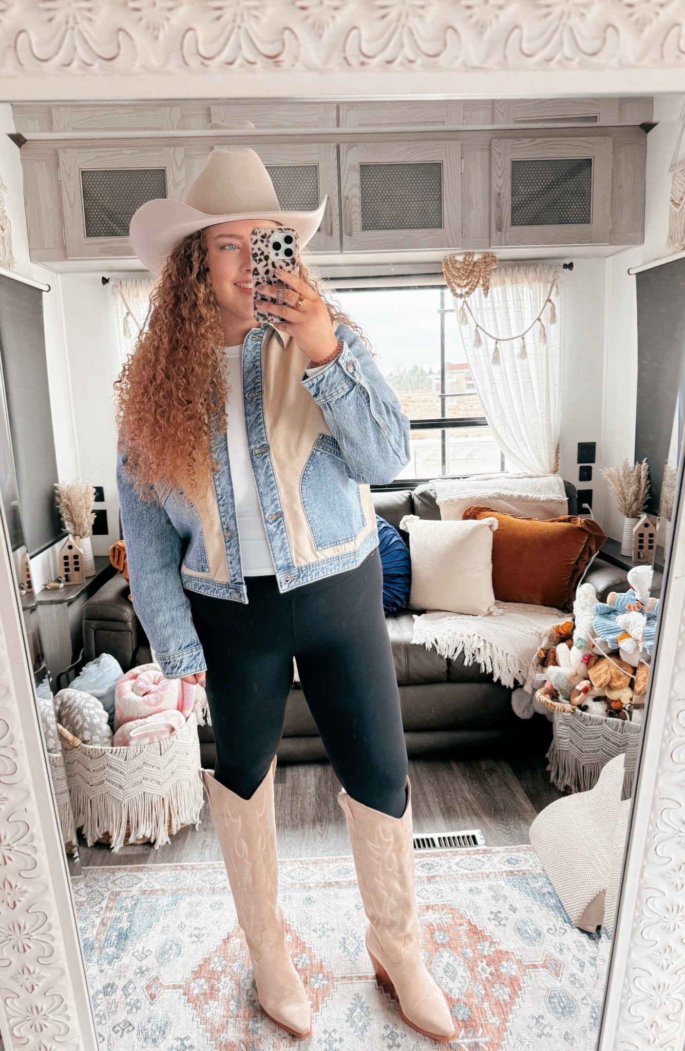 Effortless western staples on repeat 🤍 Simple, comfy, and cute ✨ beige cowgirl hat | beige cowboy hat | western hat outfit | cowgirl hat women | western accessories | mixed denim jacket | two tone denim jacket | denim jacket outfit | western denim style | casual western jacket | white fitted long sleeve | amazon basics top | amazon fashion find | layering essentials | black leggings outfit | amazon leggings | buttery soft leggings | everyday comfort wear | casual western outfit | beige cowgirl boots | cowgirl boots outfit | western boots women | amazon cowgirl boots | neutral western boots | western casual style | boho western aesthetic 

#LTKMidsize #LTKootd #LTKgrwm