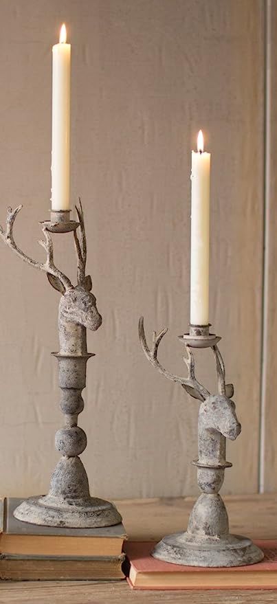 Kalalou SET OF 2 DEER TAPER CANDLE HOLDERS Vintage Style ​Lighting | Amazon (US)