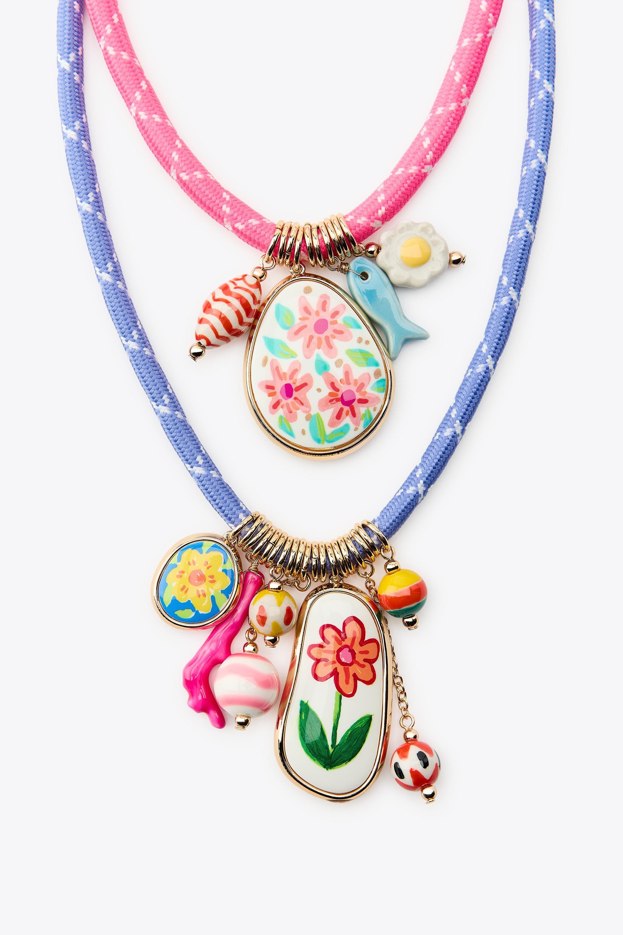 Pack of two colored cord necklaces in different lengths. Charm pendants in different shapes, size... | Zara US