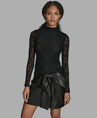 BCBG Women's Lace Mock Neck Long Sleeve Top - Macy's | Macy's