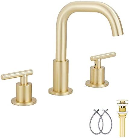 GGStudy 360° Swivel Spout 2 Handles 3 Holes 8 inch Widespread Bathroom Sink Faucet Brushed Gold Matc | Amazon (US)