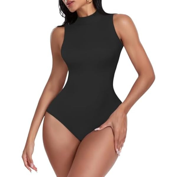 PUMIEY Women's Mock Turtle Neck Sleeveless Bodysuit Sexy Tank Tops Sharp Collection | Amazon (US)