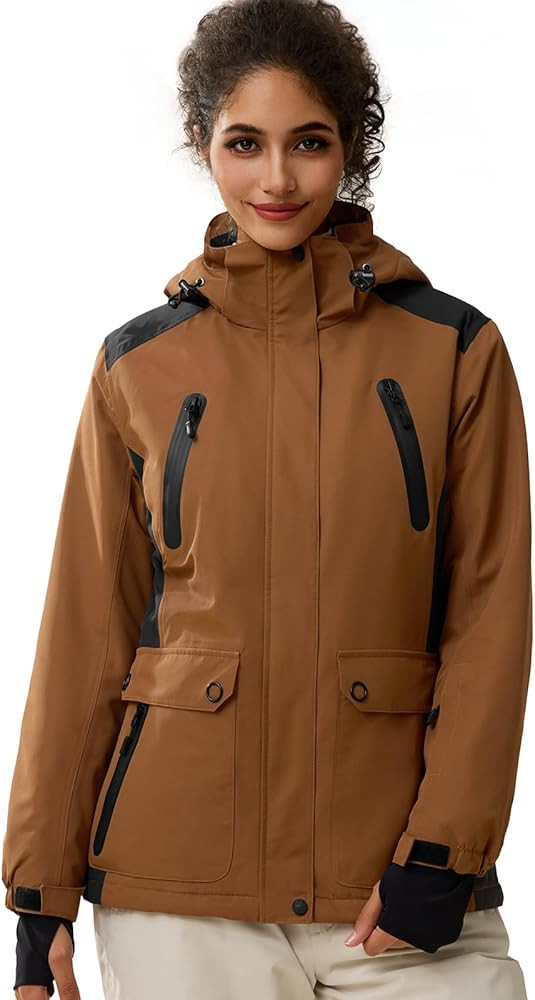 FREE SOLDIER Women's Waterproof Ski Snow Jacket Fleece Lined Warm Winter Rain Jacket with Hood Fu... | Amazon (US)