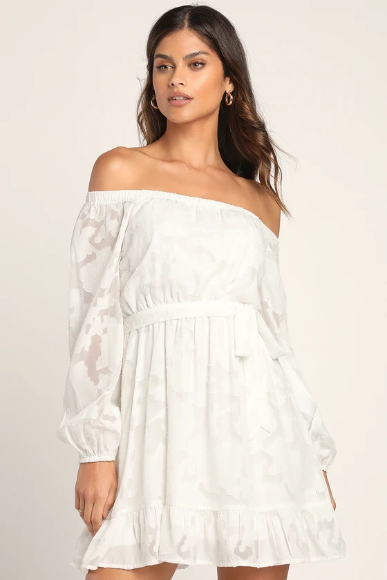 Cute Day Out White Floral Burnout Off-the-Shoulder Mini Dress | Lulus (US)