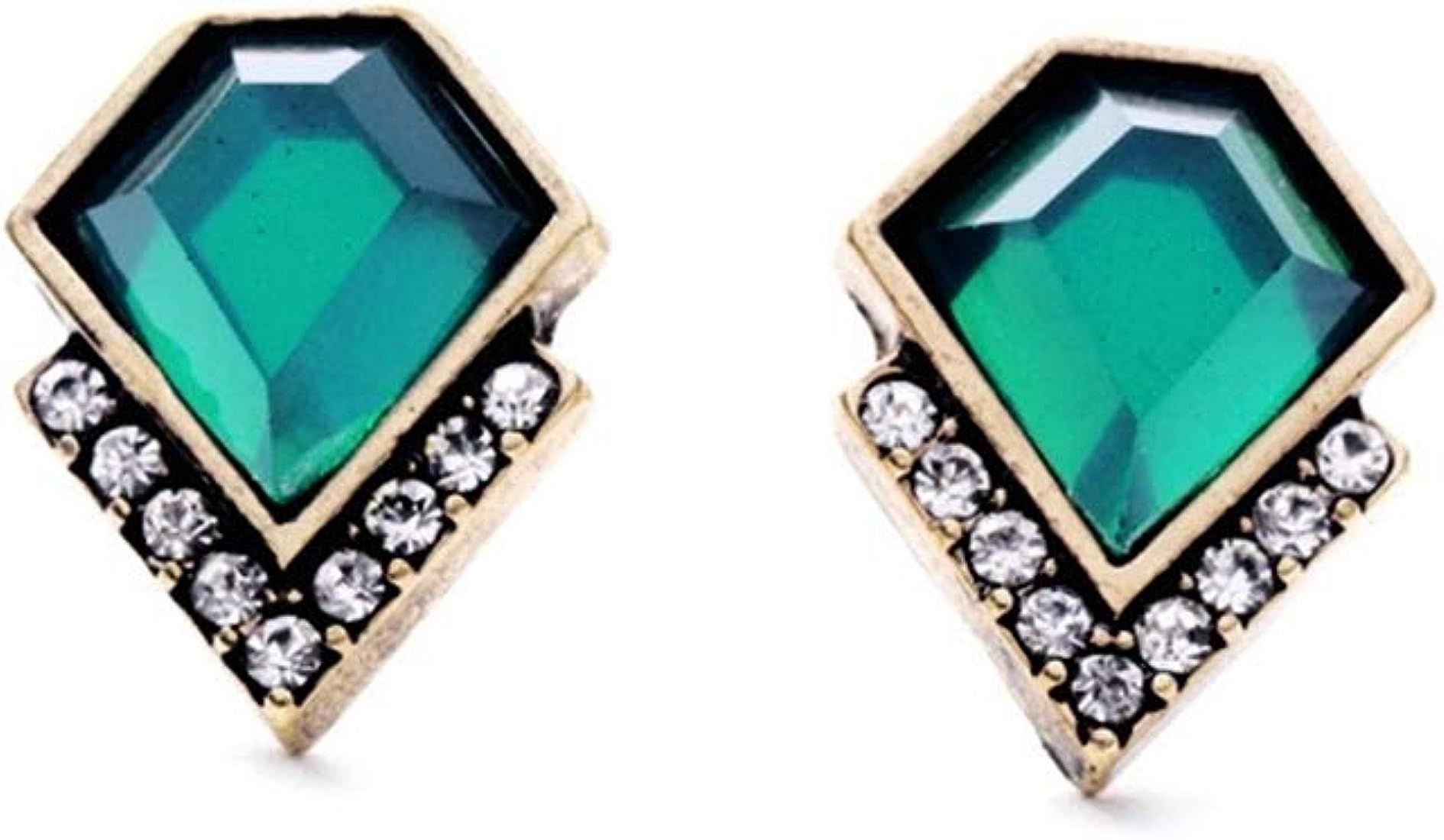 AILUOR Vintage Style Emerald Green Rhinestone Earrings, Fashion Art Deco Antique Wedding Bridal Prom | Amazon (US)