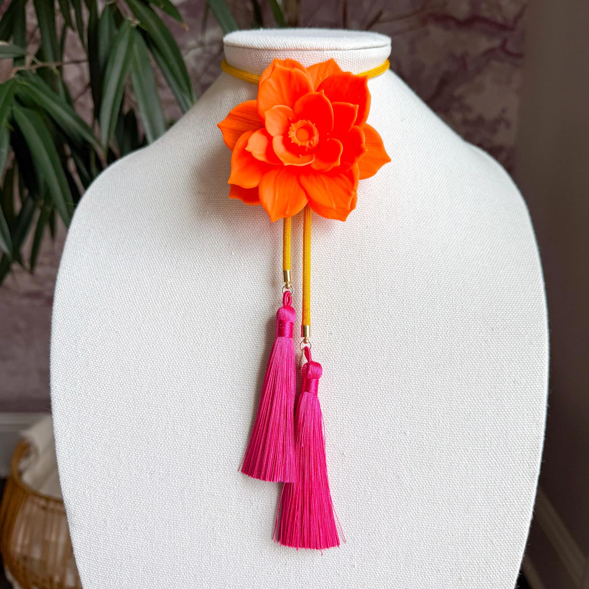 Lotus Flower Bolo Orange Citrus with Golden Yellow & Fuchsia | Rahya Jewelry Design