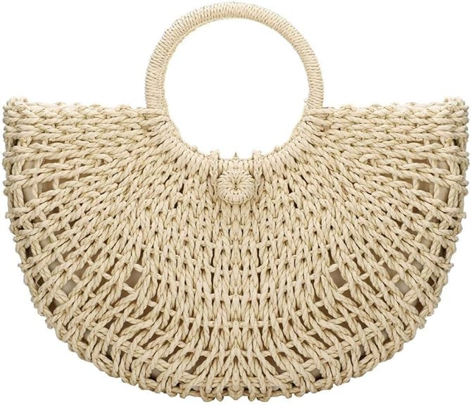 Gets Handwoven Rattan Top-handle Bag for Women Bohemian Round Straw Tote Bag Beach Large Carrying... | Amazon (US)