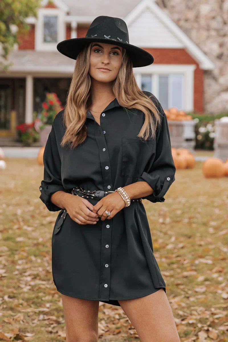 Black Long Sleeve Button Down Shirt Dress | Magnolia Boutique | Magnolia Boutique