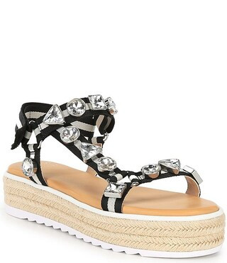 Gianni Bini x DANNIJO Gia Jewel Embellished Espadrille Striped Platform Sandals | Dillard's | Dillard's