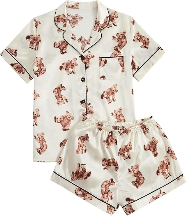 WDIRARA Women's Sleepwear Satin Short Sleeve Button Shirt and Shorts Pajama Set | Amazon (US)