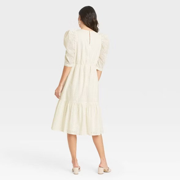 Women's Elbow Sleeve Eyelet Dress - A New Day™ | Target