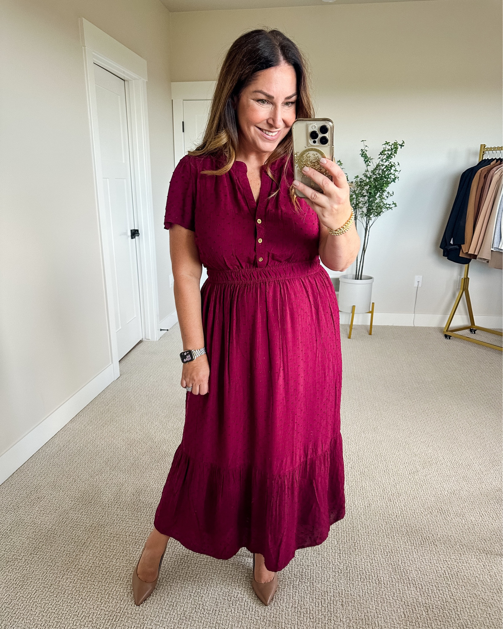 target burgundy dress Dakota Burgundy Puff-Sleeve Midi Dress  Club L London