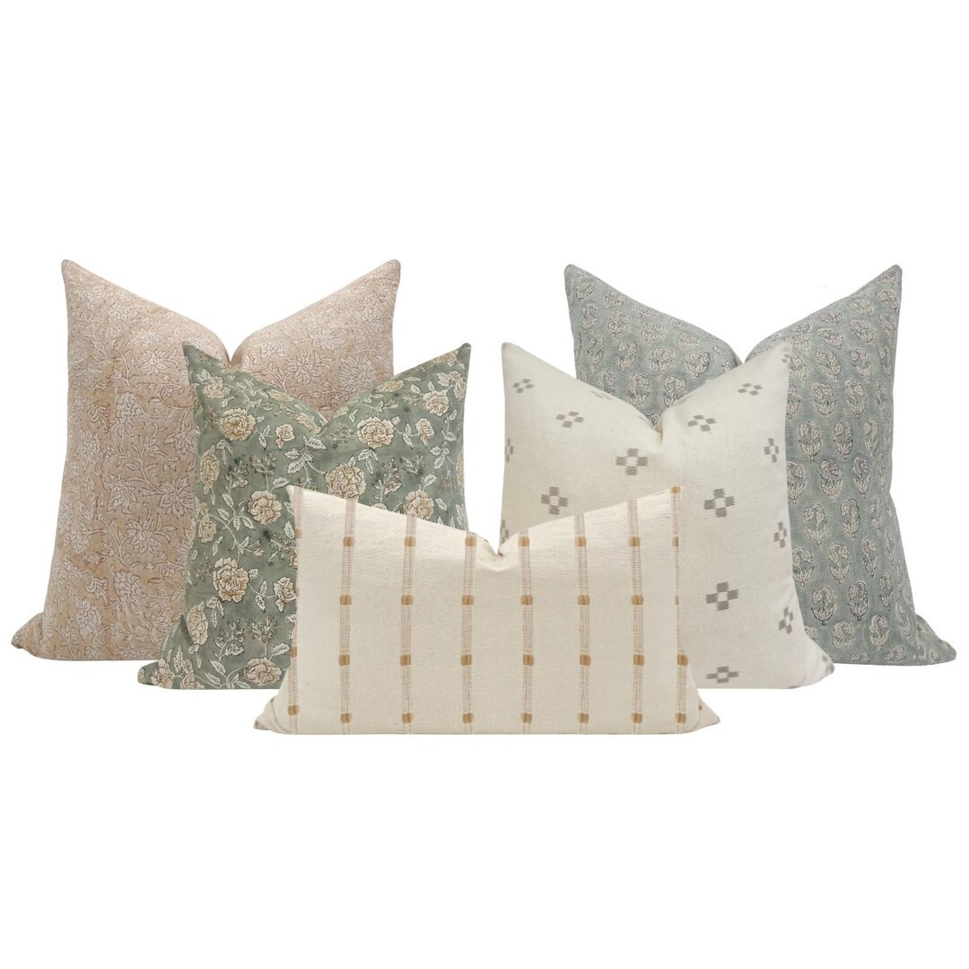 SOFA PILLOW COMBO || Set of Five Designer Pillow Covers, Neutral Pillow Combo, Sofa Pillow Combo,... | Etsy (US)