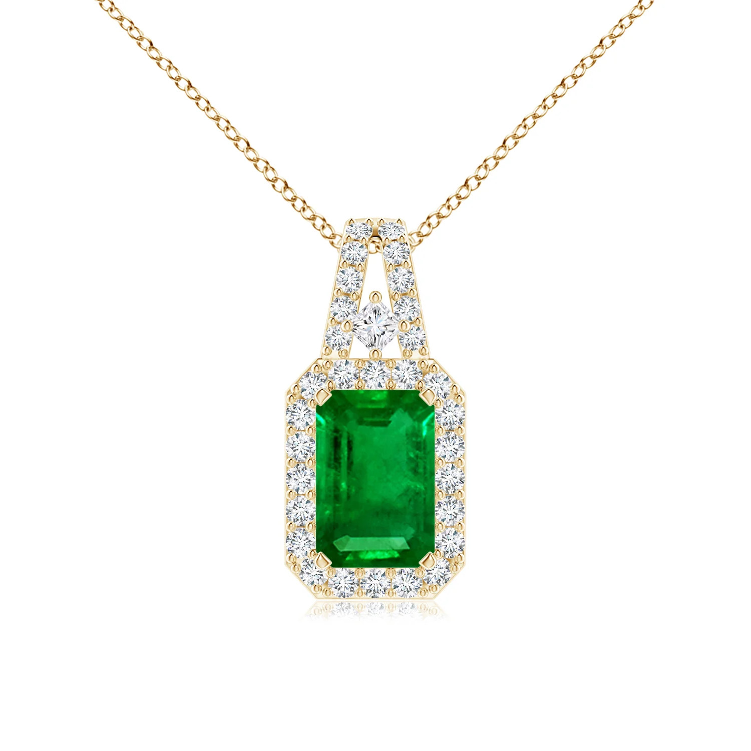 Emerald-Cut Emerald Halo Pendant | Angara US