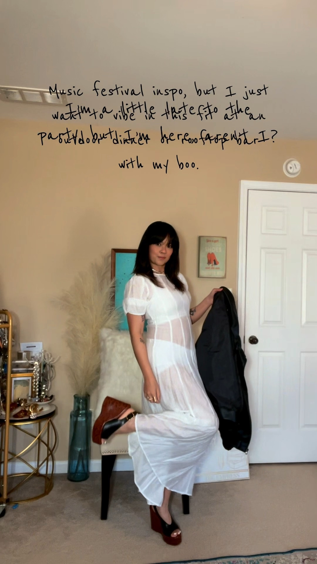 Music festival inspo on a budget ✨
SHEIN + Amazon affordable finds.

• Sheer cream puff-sleeve midi dress from SHEIN
• Chloé-inspired peep-toe wedge platform heels from Amazon
• Viral black vegan leather bomber jacket from Amazon
Jewelry and my French-girl bangs are the accent pieces for this whole look 😘😉😎

#LTKFestival #LTKootd #LTKOver40