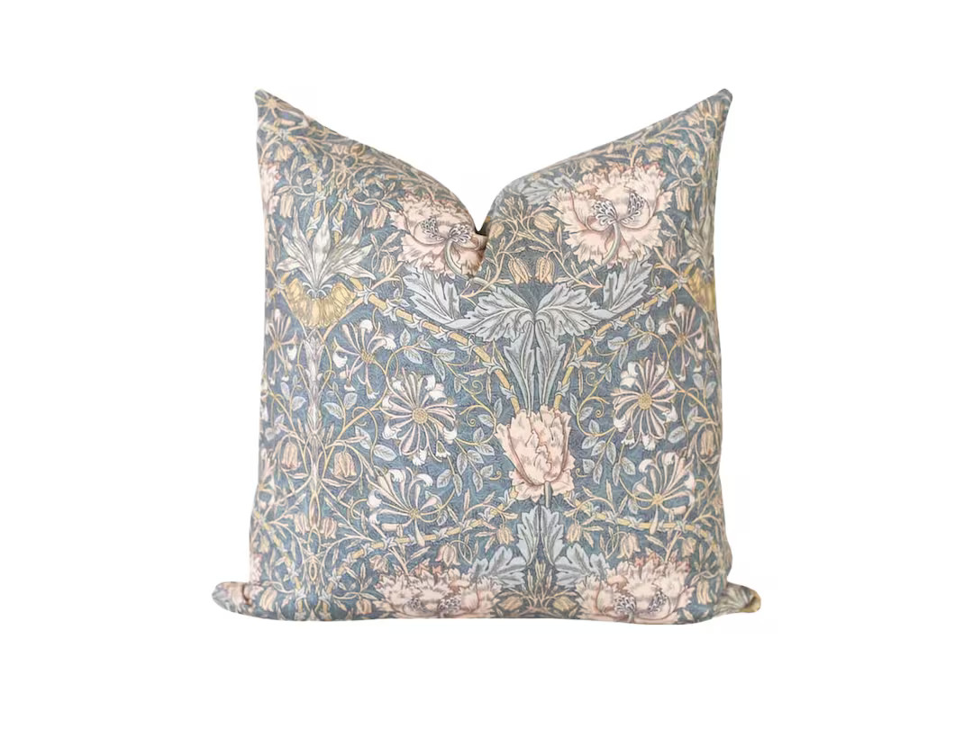 Blue Floral Pillow Cover: Vintage-Inspired Cotton Throw Pillow | Etsy (US)