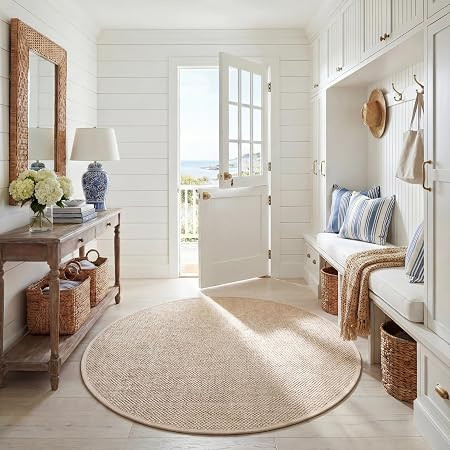 SAFAVIEH Area Rug 9' Round - Natural Fiber Collection - Natural & Ivory, Seagrass, Basketweave Pa... | Amazon (US)