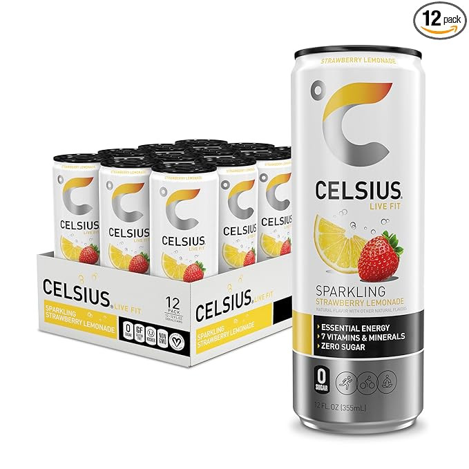 CELSIUS Sparkling Strawberry Lemonade, Functional Essential Energy Drink, 12 Fl Oz (Pack of 12) | Amazon (US)